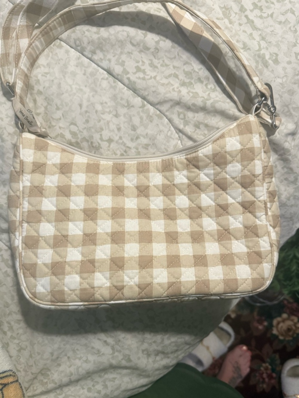 Beige Vera Bradley Y2K Gingham Floral Crossbody Bag with Butterfly Accent - Picture 2 of 6